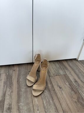 Sam Edelman Beige Ankle-Strap Block Heel Sandals